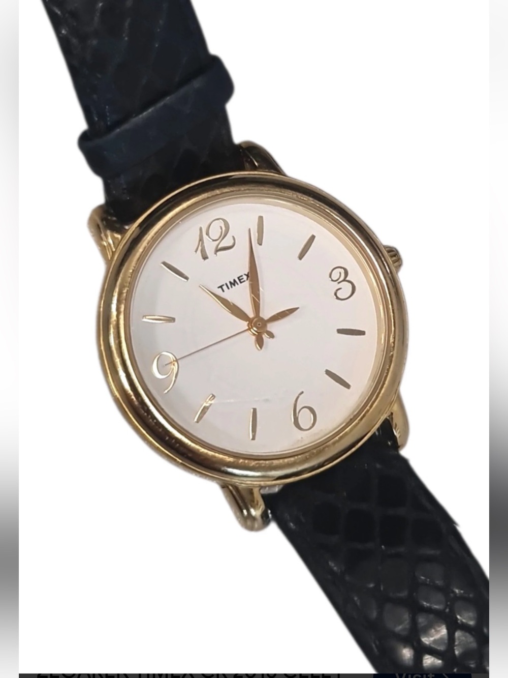 Timex Dress Gold-Tone Case White Dial Black Leather Strap Women's Watch